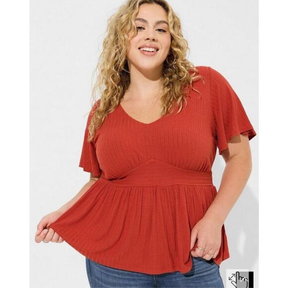 torrid Tops - Torrid pointelle rib v-neck babydoll top 3XL